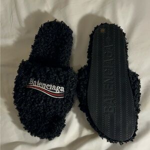 Balenciaga Black Textured Slides